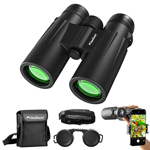 Usogood Fernglas 10x42 HD mit BAK4 HD Prisma + FMC Objektiv, 3 Jahre Garantie, Ferngläser mit Telefonadapter für Fotografie, Fernglas Erwachsene für Vogelbeobachtung, Jagd, Wandern, Safari