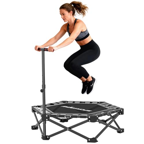 SPORTNOW Fitness Trampolin klappbar Ø104 cm Mini Trampoline mit Schnellfaltmechanismus 3 Fach Höhenverstellbar Haltegriff Tragtasche leise Trampolin 120kg Belast Trampoline für Indoor Outdoor Jumping