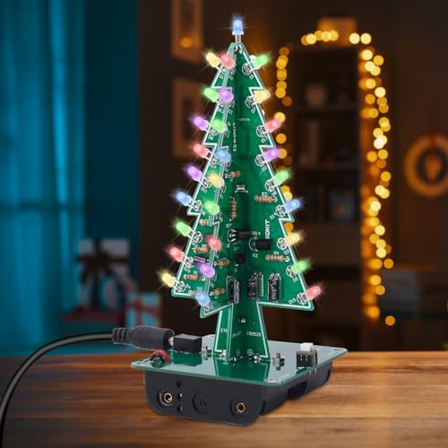3D DIY Weihnachtsbaum Kits LED Elektronik Löt Bausatz Bunte Blinklicht Set, 7 Farbe PCB Science Project
