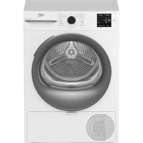 Beko BM3T37210W1 Wäschetrockner, 7 kg, Frontlader Wärmepumpentrockner, 15 Programme, Sensortrocknung, Säulenfähig, Aquawave Schontrommel, Weiß