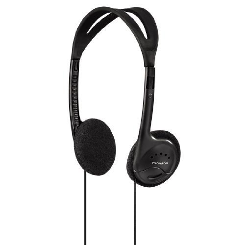Thomson Stereo-HED1115 Leichtkopfhörer mit Kabel (kabelgebundene Kopfhörer On-Ear, 52 g, 27-mm-Membrane, 95 dB), Schwarz, 1.2m