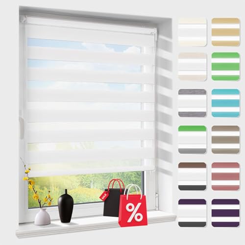 Doppelrollo klemmfix ohne Bohren, Duo Rollos für Fenster & Tür mit Bohren, Version 2026 Weiß B40 x H150cm (Stoffbreite 40 cm), Fensterrollo lichtdurchlässig & verdunkelnd, Klemmrollo Sonnenschutz