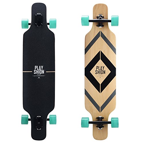 Playshion Longboard 39 Zoll, mit ABEC-9 Kugellagern, Drop-Through Freeride Skateboards Cruiser (Schwarz 1)