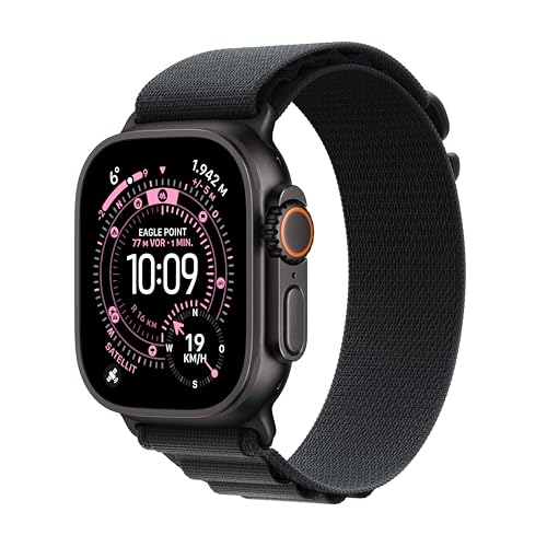 Apple Watch Ultra 3 GPS + Cellular 49 mm Premium Smartwatch für Lauftraining und Kombinationssport mit robustem Titangehäuse in Schwarz und Alpine Loop in Schwarz (Large)