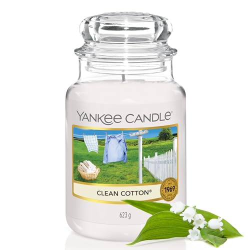 Yankee Candle Duftkerze im Glas (groß) | Clean Cotton | Kerze mit langer Brenndauer bis zu 150 Stunden | Perfekte Geschenke für Frauen