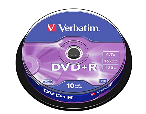 Verbatim DVD+R 16x Matt Silver 4.7GB, 10er Pack Spindel, DVD Rohlinge, 16-fache Brenngeschwindigkeit & Hardcoat Scratch Guard, DVD leer, Rohlinge DVD, DVD Rohlinge Spinde