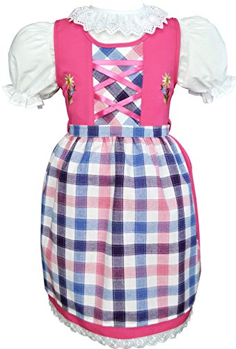 Schrammel Kinderdirndl in Flieder Karo 3 Teiliges Dirndl für Mädchen Kindertrachten Stickerei-Rosarot-74-80