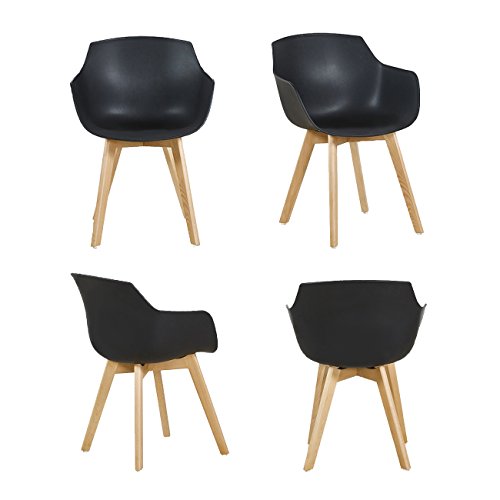EGGREE 4er Set Esszimmerstühle Skandinavisch mit Armlehne und Starke Buche Stuhlbeine, Modern Design Sessel für Büro Küche Wohnzimmer,Schwarz
