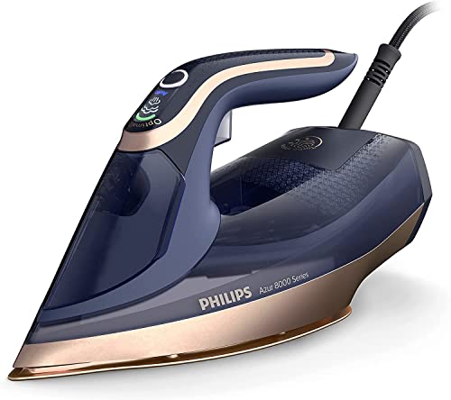 Philips Azur 8000 Serie Dampfbügeleisen - 85 g/min Dauerdampf, 260 g Turbo-Dampfstoß, 3000W, OptimalTEMP Technologie, SteamGlide Elite-Bügelsohle, Dunkelblau (DST8050/20)
