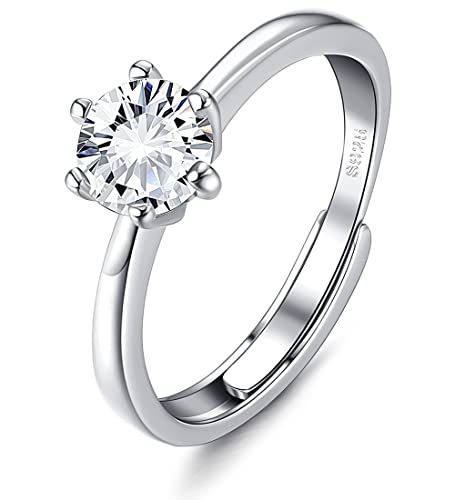 KALVICA 925 Sterling Silber Ringe für Damen Verstellbarer Verlobungsring mit Weiß Zirkonia Engagement Ring Trauringe Eternity Promise Ringe for Couples