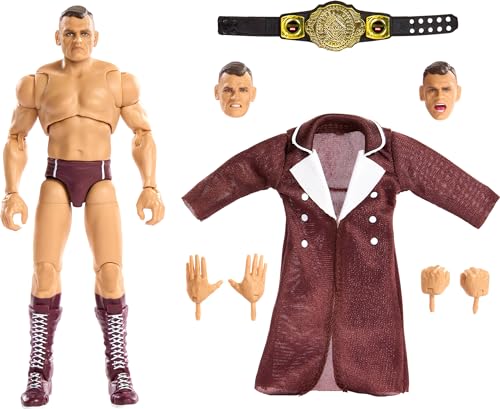 Mattel WWE Ultimate Edition Actionfigur & Zubehör, 15,2 cm großes Gunther-Sammelset, austauschbare Köpfe und Hände, Eingangsausrüstung & 30 Gelenkpunkte