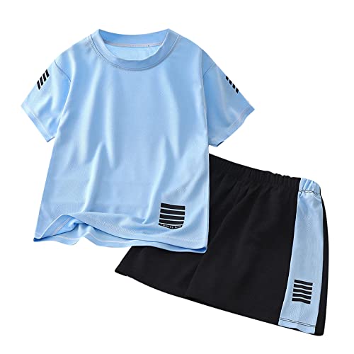 Sportbekleidung Kinder Jungen 98 Set 2 Teiler Trainingsanzug Schnelltrockend Sommer Outfits Zweiteiler Kurze Hose Und T-Shirt Himmelblau Sport Set Sportanzug 2 Piece Jogging Kinderkleidung