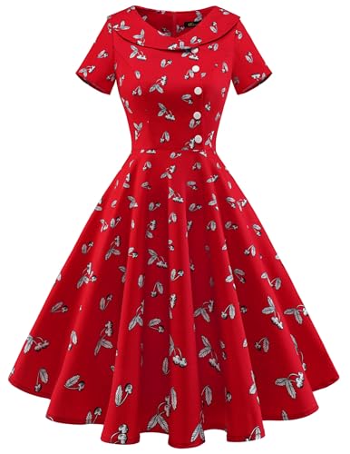 Wedtrend Cocktailkleid Rockabilly Damen Schuhe Kleid Rockabilly Kleider Damen mit Ärmel Petticoat Kostüm Retro Kleider Damen WTP20007 RedSmallCherry XS