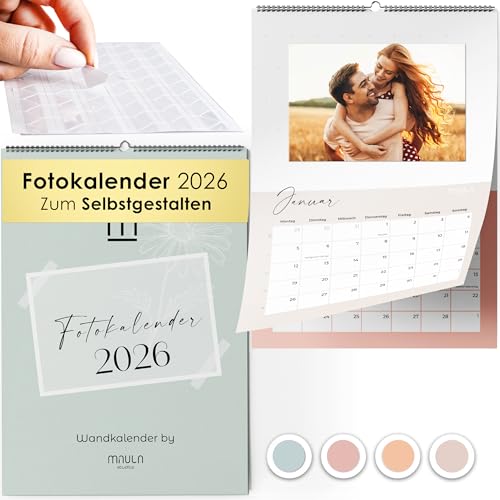 Fotokalender 2026 zum Selbstgestalten – Bastelkalender A4 mit hochwertigem Papier – Persönlicher Kalender 2026 mit Platz für Fotos & Notizen – Kreatives Geschenk für Familie, Partner, Eltern