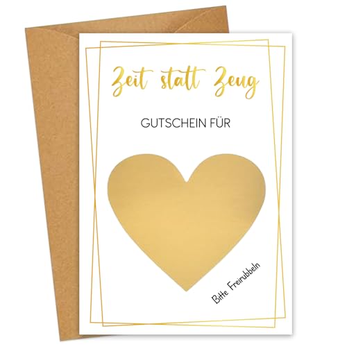 JOYEASE Gutscheine zum selber ausfüllen mit Rubbelaufkleber - Zeit anstatt Zeug Rubbelkarte Gutschein Verpackung - Gutschein Karte Zeit schenken zum Geburtstag Reisen - Geschenke für Frauen, Freundin