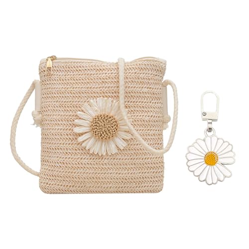 AIRTILY 1 Damen-Strohtasche Und 1 Anhänger, Ein-Schulter-Umhängetasche, Böhmischer Stil, Sommer-Strandtasche, Reisehandtasche.