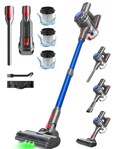 Ivormentico Akku Staubsauger Kabellos 50Mins/40KPA/450W, Akkustaubsauger mit Geen LED, Kabelloser Staubsauger mit Aufgerüstete Bodenbürste, Staubsauger Akku für Tierhaare, Blau