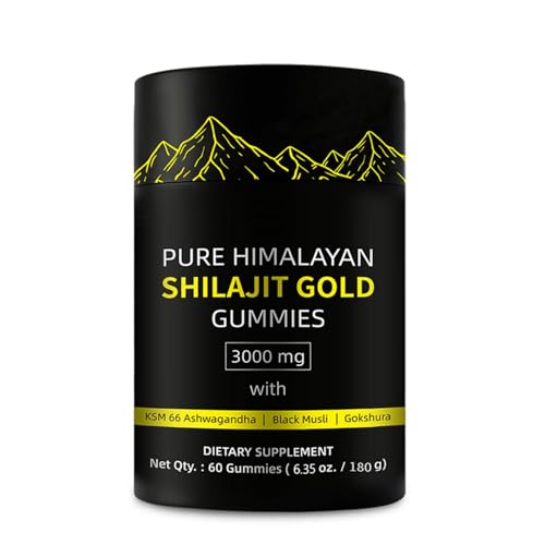 Shilajit Gold Gummies für den Menschen, Gold Seal Pure Shilajit angereichert mit Acid Fulvic, essentiellen Mineralien und 85+ Spurenelementen zur Steigerung der Energie und Immunität, 60 Kapseln