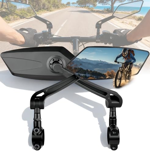 Fahrradspiegel, Fahrradspiegel für E-Bike Links und Rechts, Kratzfeste HD-Glaslinse, 360° Klappbar & Drehbar Fahrrad Rückspiegel, Universal Fahrrad Spiegel für Roller, Mountainbike, Fahrradzubehör
