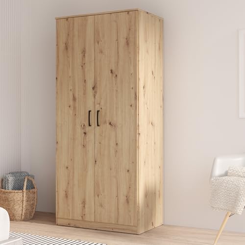 FORTE NIKO Kleiderschrank 82, Scandi Kleiderschrank mit 2 Türen, Holzwerkstoff, Artisan Eiche Dekor, 81,9 cm breit, 185 cm hoch, 52,7 cm tief