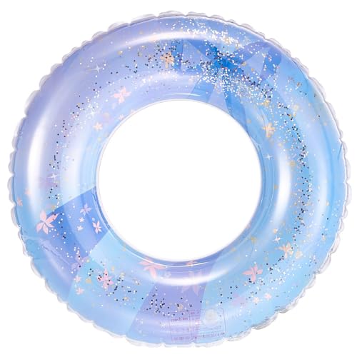 Schwimming Ring Erwachsene, Transparenter Pailletten Floating Ring, Aufblasbare Schwimmreifen 90cm, Schwimmring Röhre Für Sommerpool Party, Geeignet für Erwachsene und Kinder (Blau Lila)