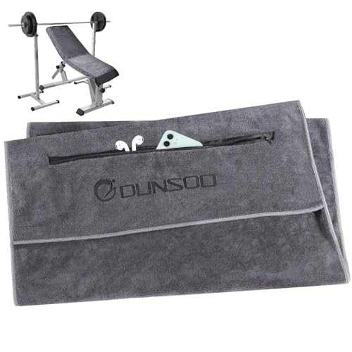 DUNSOO Fitness Handtuch I 120x50cm I Mikrofaser Sporthandtuch mit Reißverschlusstasche für Fitnessstudio und Training I Gym Handtuch (Dunkelgrau)