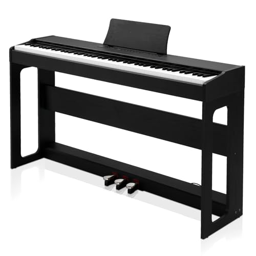 LEADZM 88 Tasten Digital Piano, Voll Gewichtete Tastatur, E-Piano mit MIDI-USB, Audio Bluetooth und Stereolautsprechern, 128 Töne und Rhythmen, 3-Pedal-System (Schwarz)