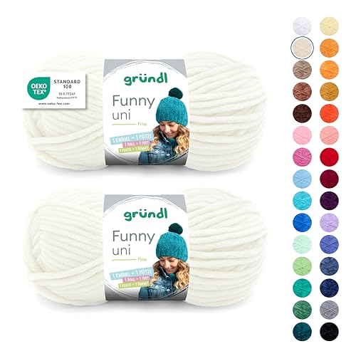 Gründl Wolle Funny uni - weiche Chenille Wolle zum Häkeln - Kuschelig und hautfreundlich - 100% Polyester - 2 Knäuel 100 g / 120 m - Nadelstärke 5-6, Creme