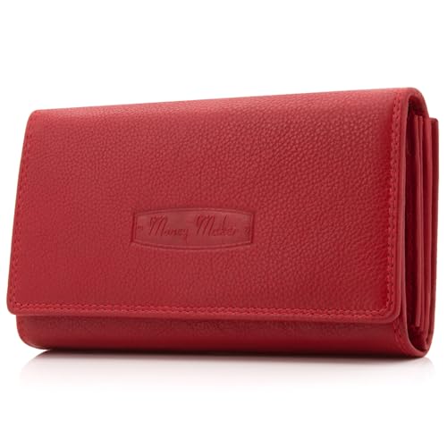 ekavale Damen-Geldbörse XXL aus Rindsleder mit RFID, Leder-Geldbörse mit Vielen Fächern für Frau (Rot)