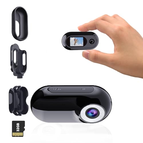 Xilecam Mini Action Cam1080P und 32 GB Speicherkarte Helmkamera Motorrad Bodycam Mini ski Kamera Multifunctional Accessories Body Cam（Schwarz）