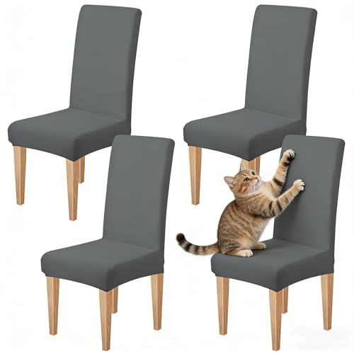 Dioxide Stuhlhussen 4er Set Stretch Stuhlhussen Schwingstühle Elastische Hussen Stuhlbezug Abnehmbarer Waschbarer Stühle Schutz für Küche Stuhlhülle Restaurant Hotel Bankett Hochzeit (Grau,4PC)
