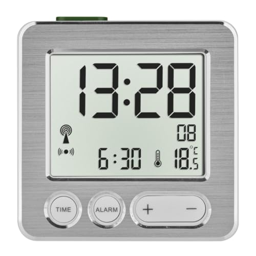 TFA Dostmann 60.2545.54 Digitaler Funk-Wecker, Kunststoff, weiß/Silber, L 66 x B 22 x H 68 mm