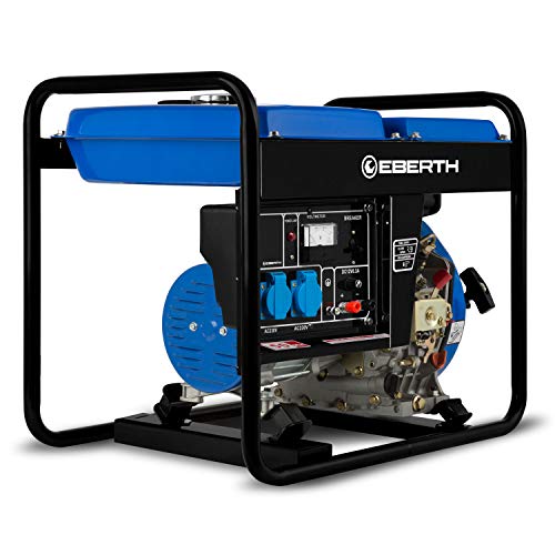EBERTH 2000 Watt Notstromaggregat Diesel, Stromerzeuger Stromaggregat mit 3,8 PS Dieselmotor, 4-Takt, 2x 230V, 1x 12V, Automatischer Voltregler AVR, Ölmangelsicherung, Seilzugstarter