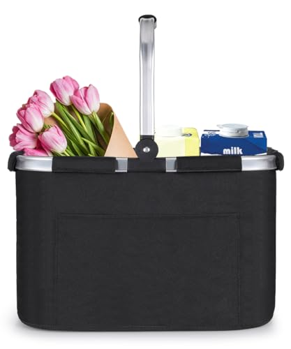 Diurwur® Tragekorb Faltbar Groß Einkaufskorb Picknickkorb mit Gepolsterten Griffen Praktischer Klappkorb Einkaufstasche mit Alurahmen Stabiler Korb 30L - ideal für Reisen/Picknick/Einkaufen/Geschenk