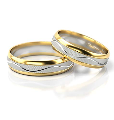 JC Gold Trauringe - Gelbgold Weißgold Eheringe Bicolor inklusive Gravur im Paarpreis PL234 (8 Karat (333) Bicolor)