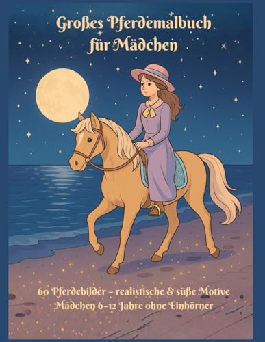 Großes Pferdemalbuch für Mädchen: 60 Pferdebildern – realistische & süße Motive | Mädchen 6–12 Jahre ohne Einhörner