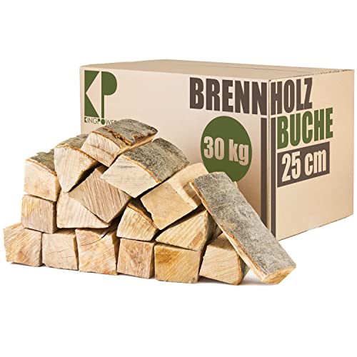 Buche Brennholz 25 cm Kaminholz 30, 60 oder 90kg für Kaminofen Lagerfeuer Feuerschale Ofen Grill Buchenholz kammergetrocknet ofenfertig Holzscheite Kingpower, Menge:30 kg