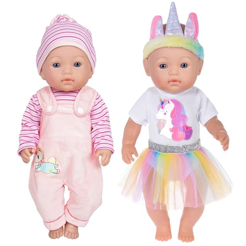 ebuddy 2 Sets Mode Baby Puppe Kleidung Inkludieren Strampler Kleid Hut Stirnband für 43cm / 17 Zoll Neugeborene Babypuppen (Keine Puppe)