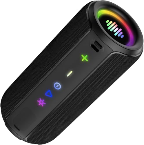 TIMU Bluetooth Lautsprecher mit Licht, Bluetooth 5.4 Musikbox, 30W Dual Lautsprecher, Dualen Bass-Treibern, 30 Std Akku, IPX7 wasserdicht, TWS Paarung, AUX, TF Karte, Geeignet Outdoor/Party/Reisen