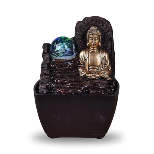 Zimmerbrunnen Zen-Buddha LED-Licht - Zen-Geist Dekoration - Feng Shui Glücksbringer - Tischbrunnen - Nützliche Geschenkidee zum kleinen Preis - H 18cm - Theravada Zen'Light
