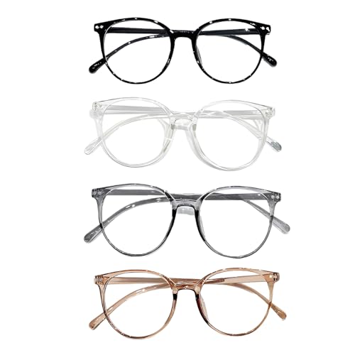 JazRvr 4 Stück Blaulichtfilter Brille Damen, Blaulicht Brille in Schwarz, Braun, Grau, Transparent, TR-Material, Leichtgewicht, Ideal für Computerarbeit, Gaming, Fernsehen, Reduziert Augenermüdung