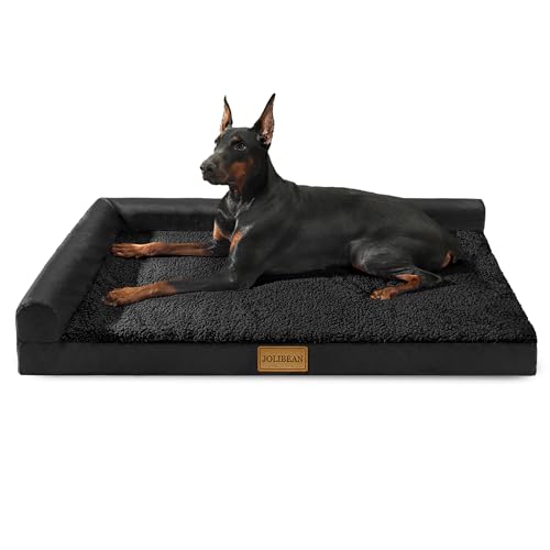 Jolibean Orthopädisches Hundebett Groß, 91x61cm, für Hunde, Wasserfestes L-Form Kissen, abnehmbar waschbare Hülle, weiches bequemes Hunde-Käfigmatte mit Rutschfester Unterseite, Schwarz