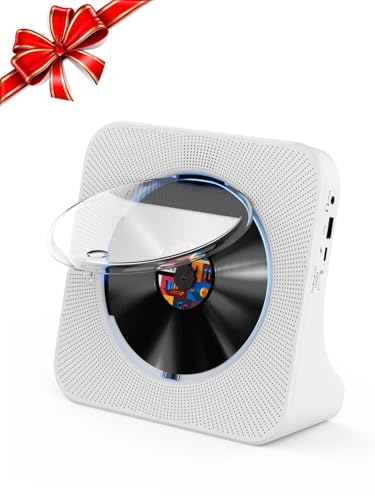 Gueray CD Player Bluetooth CD-Player mit Lautsprecher Unterstützt Fernbedienung Anzeige FM Radio mit CD Players USB- Kartenwiedergabe 3,5 mm AUX Wecker Kopfhöreranschluss Staubschutzhülle