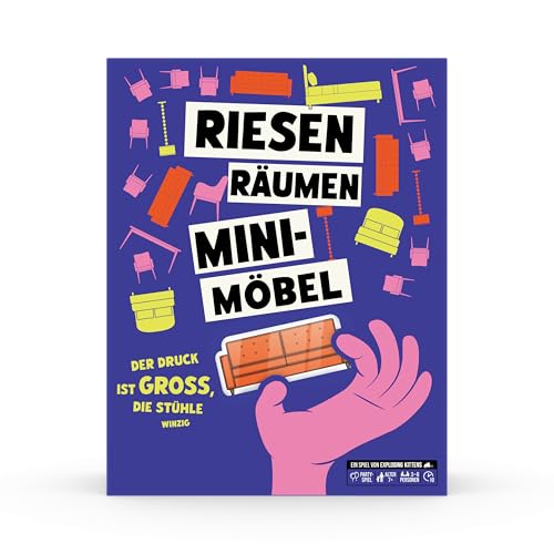 Exploding Kittens präsentiert: Riesen räumen Mini-Möbel. Das Partyspiel mit großem Druck – Familien-Teamspiel für 3–8 Personen ab 7 Jahren – Spaß für Erwachsene, Teenager und Kinder
