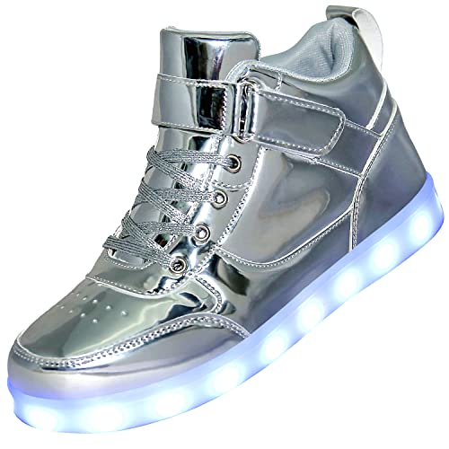 Leuchtende Kinderschuhe, LED-Sneaker, USB-Aufladung, blinkende Turnschuhe für Jungen und Mädchen, hohe Sneaker, G Silver, 39 1/3 EU