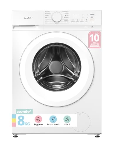 Comfee Waschmaschine 8kg, Washing machine mit Tierhaar-Programm & Dampffunktion,16 Programme,Energy Efficiency Class A-10%,Nachlegefunktion, Leise & Energiesparend, CF08EWP05W, Weiß