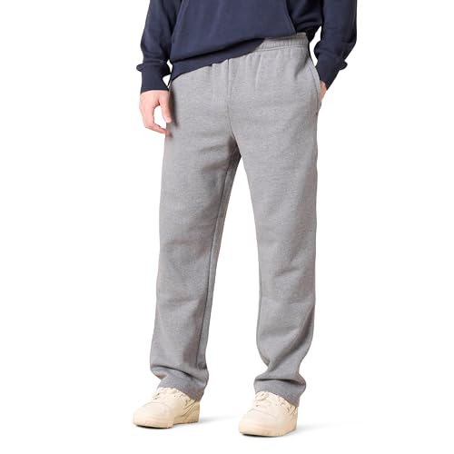 Amazon Essentials Herren Fleece-Jogginghose mit offenem Saum (erhältlich in Übergrößen), Hellgrau Meliert, L