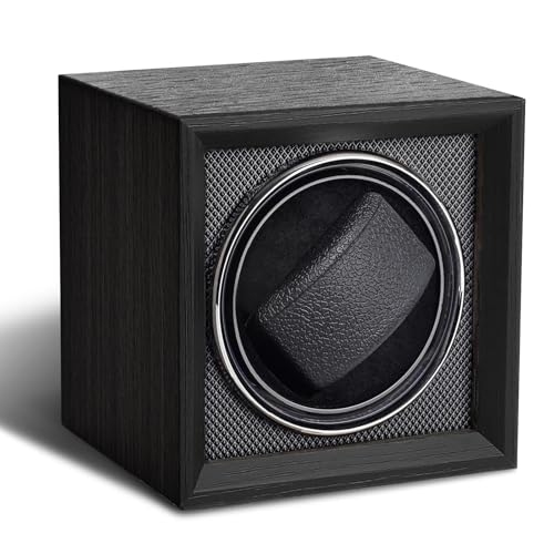 Bluvizo Uhrenbeweger 1 Uhr Automatik Uhrenaufzug: Watch Winder Schwarzer Walnussmaserung Uhrenbeweger für Herren- und Damen-Mechanische Uhr mit leisem Motor, USB