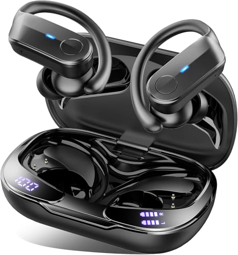 Ordtop Bluetooth Kopfhörer Sport, 70H In Ear Kopfhörer Bluetooth 5.4, HiFi Stereo Tiefer Bass Kabellose Kopfhörer mit 4 Noise Cancelling Mics, IPX8 Wasserdicht Ohrhörer mit Ohrhaken, LED-Anzeige USB-C