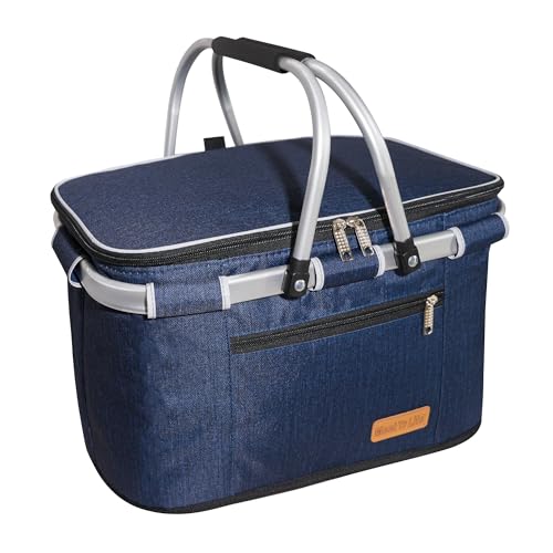 ABIUBIU Einkaufskorb Kühltasche Groß Isolierkorb KüHlkorb KüHltasche Picknickkorb Picknicktasche mit Zwei Griffen -für Reisen/Picknick/Einkaufen/Geschenk